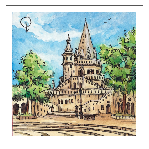 Watercolor (watercolour) painting of Budapest